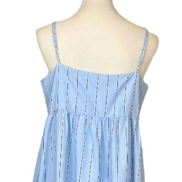 Frame Midi Dress Asymmetrical Ruffle Hem Sleeveless Blue Stipe Women Size Large - Picture 12 of 16